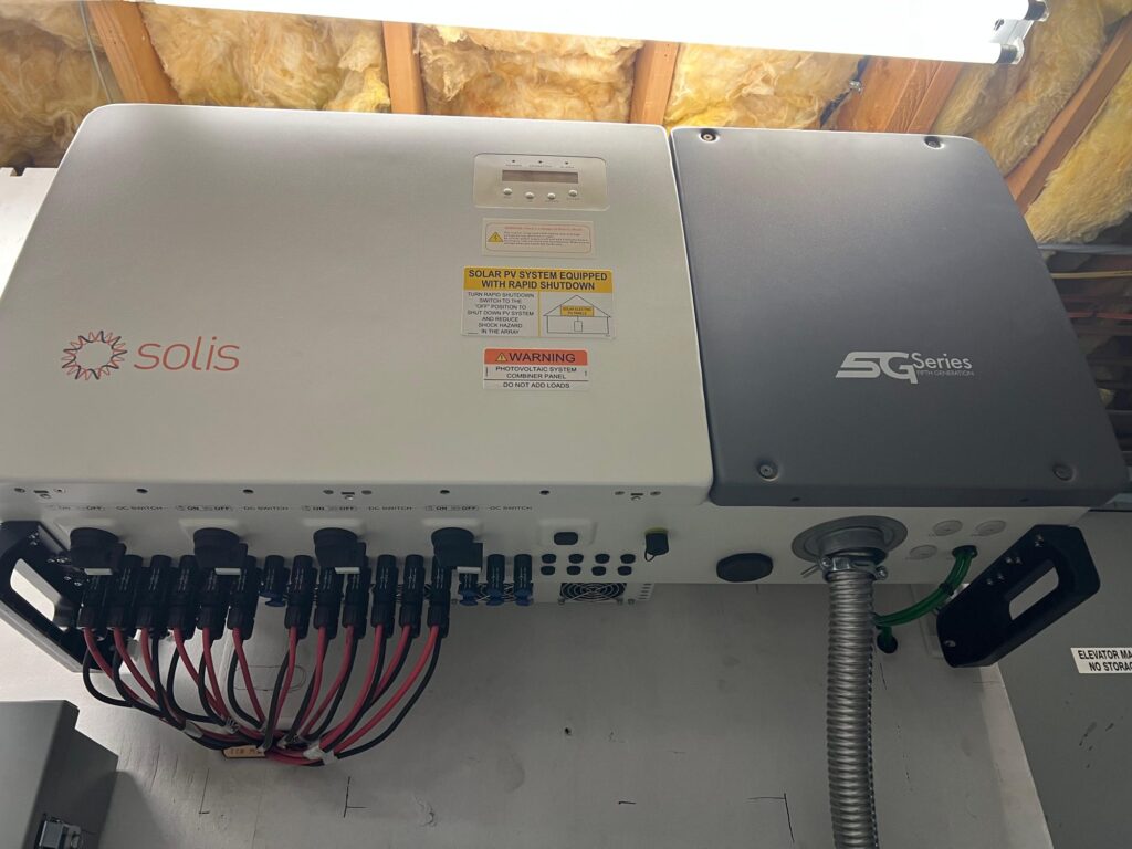 Solis 5G Series inverter with rapid shutdown installed for the Fazza Commons solar system