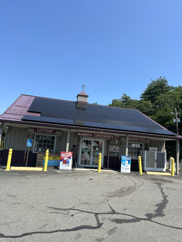 Full solar array on the front roof of Mammoth Convenience