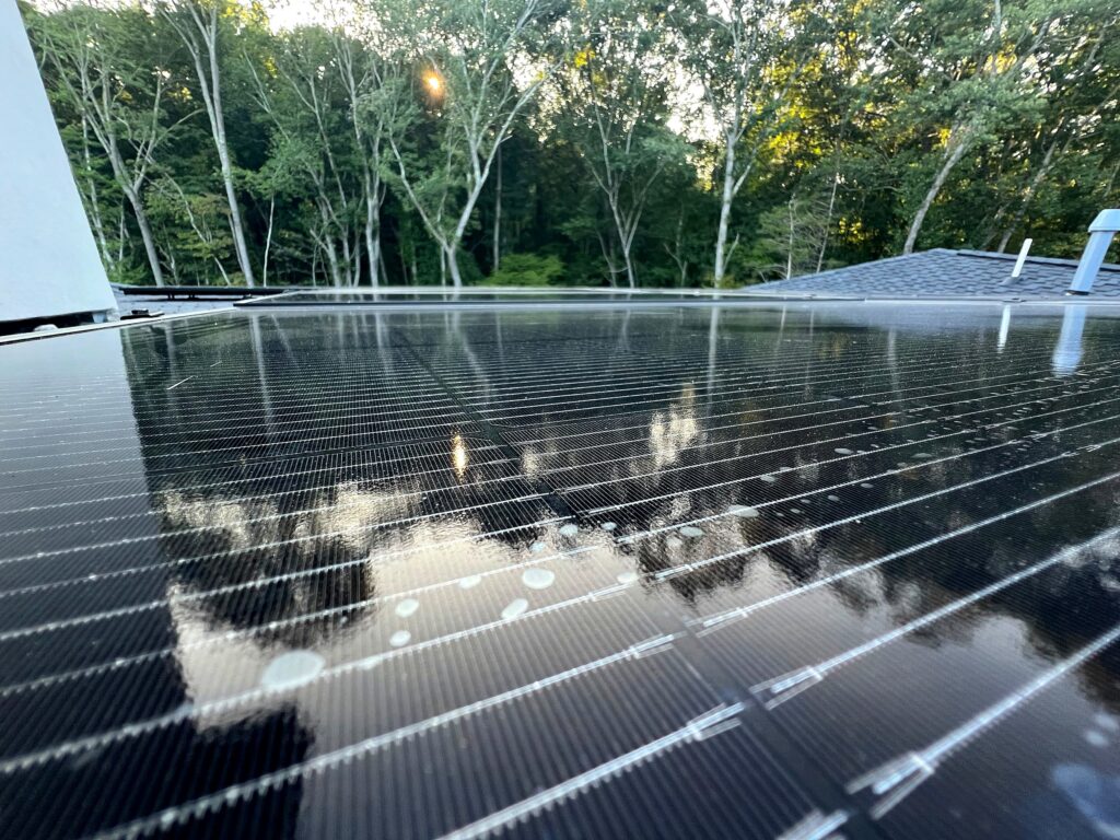 Close-up of the glass surface of a residential solar panel
