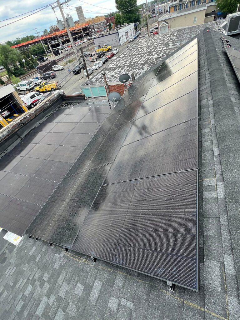 Solar modules on the flat and pitched roof sections